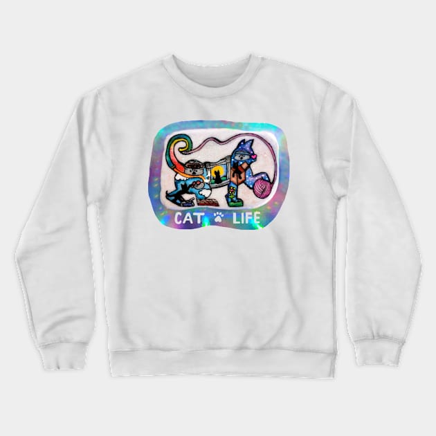 Playful Cat Life Silhouette Crewneck Sweatshirt by Art by Deborah Camp